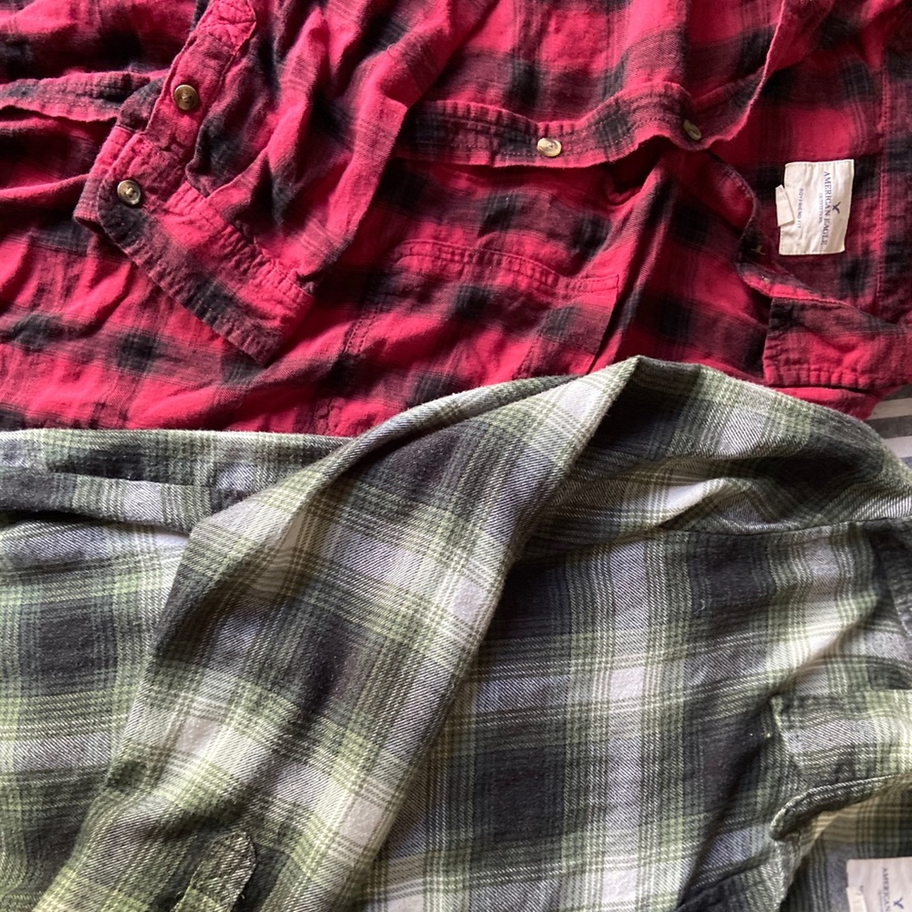 2 boyfriend fit American Eagle flannels